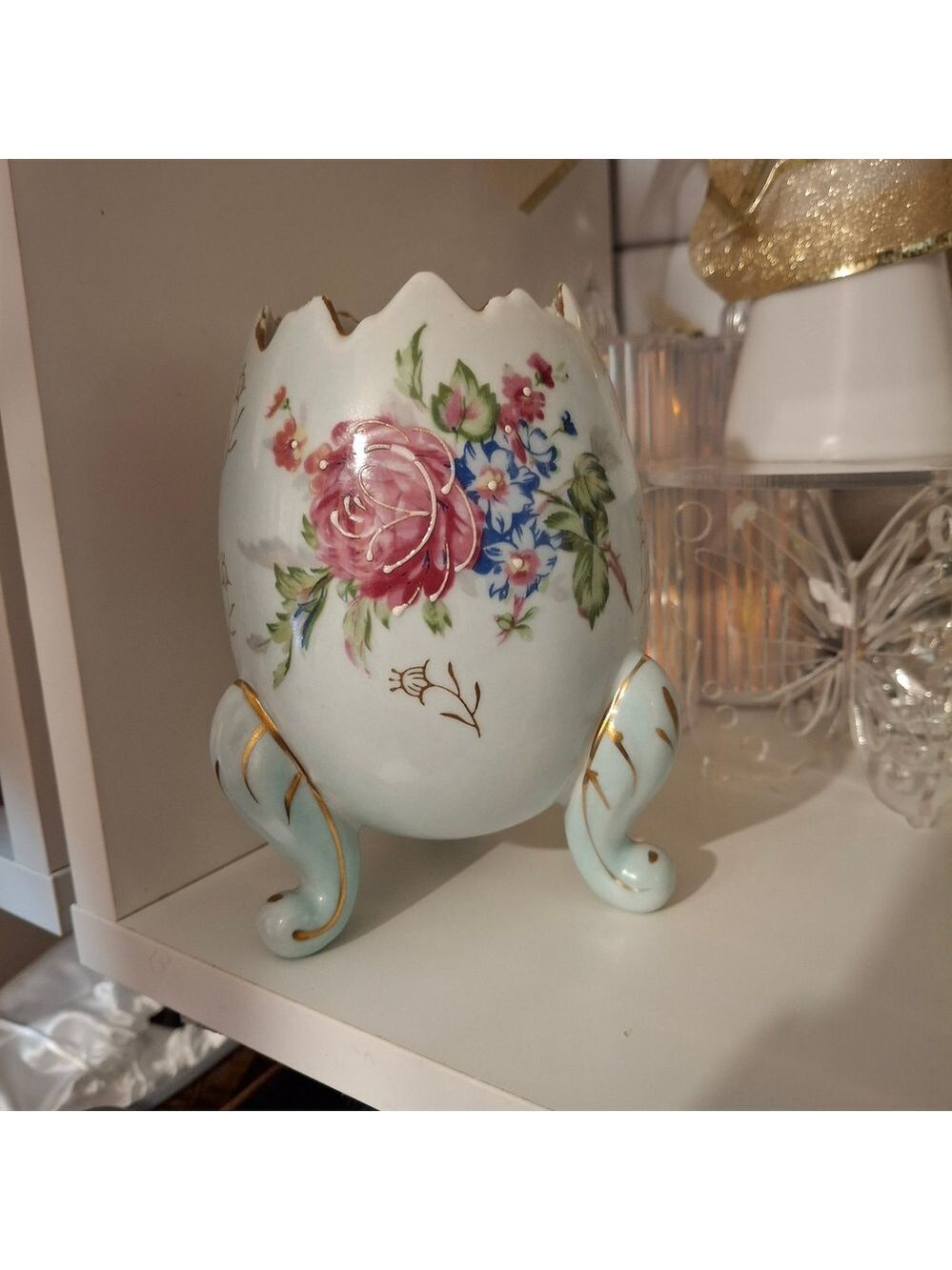 Porcelain Floral Decorative Egg Vase Handpainted Numbered